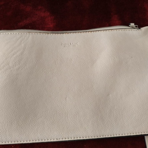 Zara Basic Collection clutch bag used, ecru with silver zipper