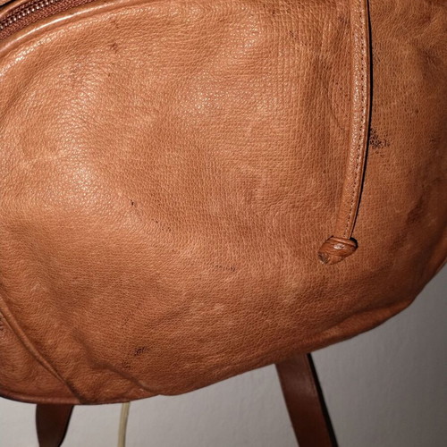 Leather backpack used, brown, side zipper and front strap