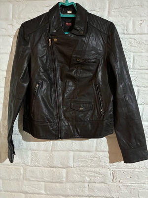 HIS real leather jacket like new, very dark brown