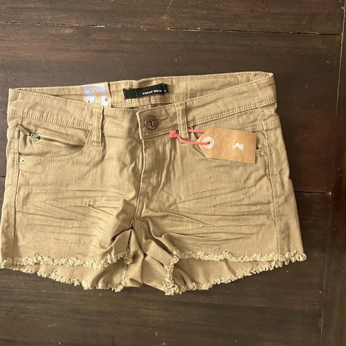 Tally Weijl low-rise shorts with fringes, XS, beige brown