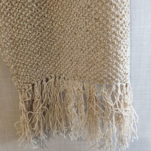 Handmade knitted scarf shawl beige with subtle gold thread new