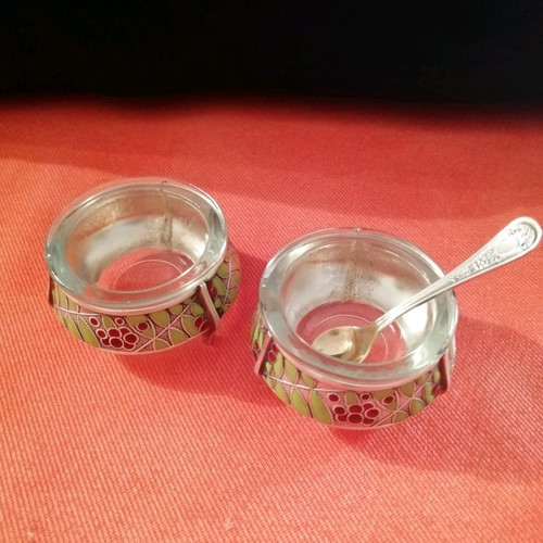 Two silver vintage Russian sugar and salt bowls 1940s-50s gold-plated silver