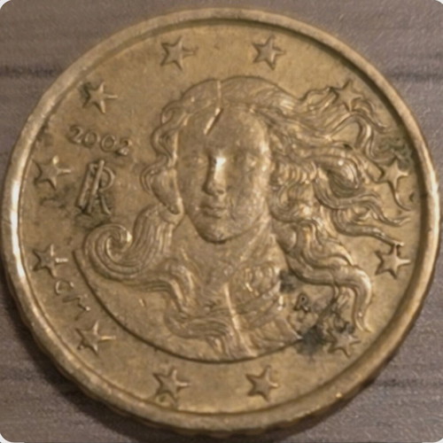 Italian 10 Euro Cent 2002 coin used with Botticelli design