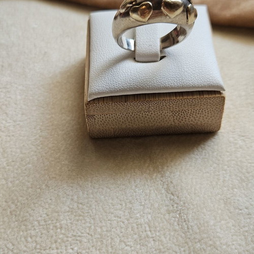 Vintage ring 750 and 925 with 18K gold hearts