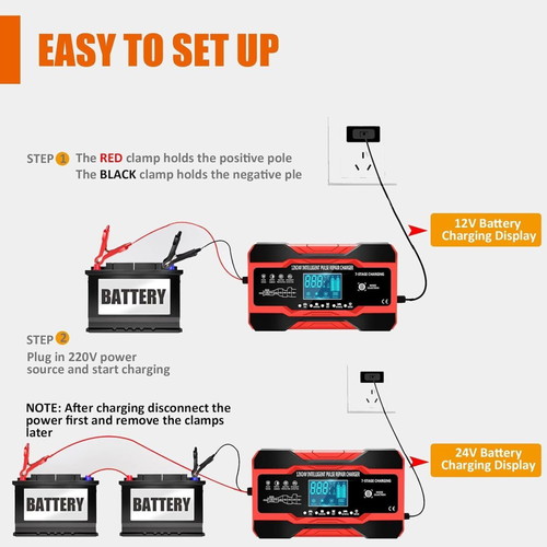 Automatic Car Battery Charger 12V 24V 10A with Display new