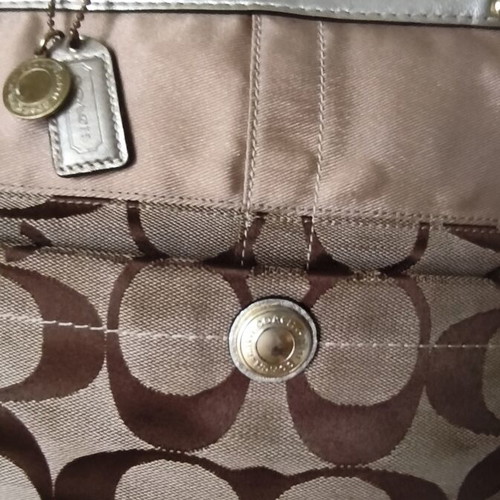 Coach Signature tan shoulder bag with leather details