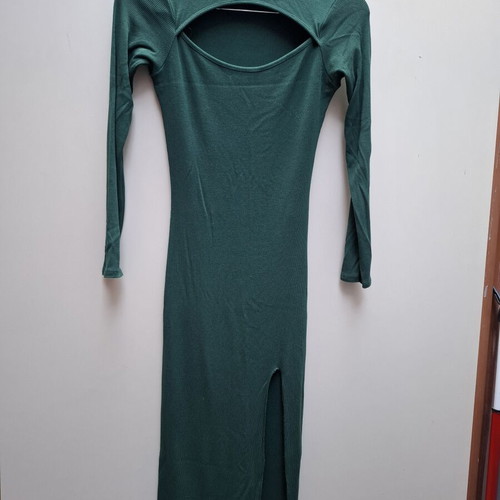 Maxi dress used, dark green with cut-out chest design, slim fit