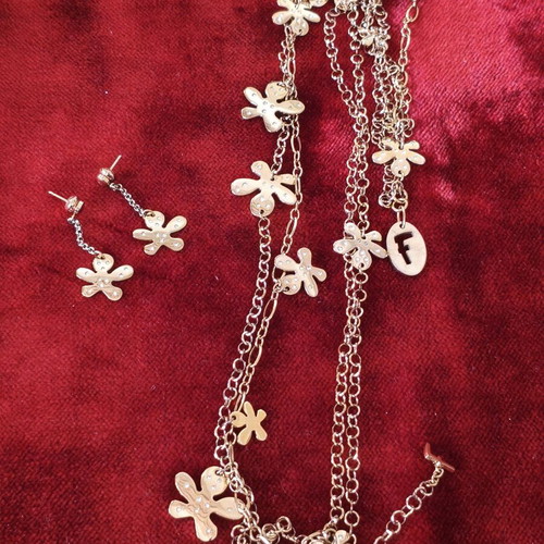 Folli Follie jewelry set rose gold with flower motifs and crystals like new