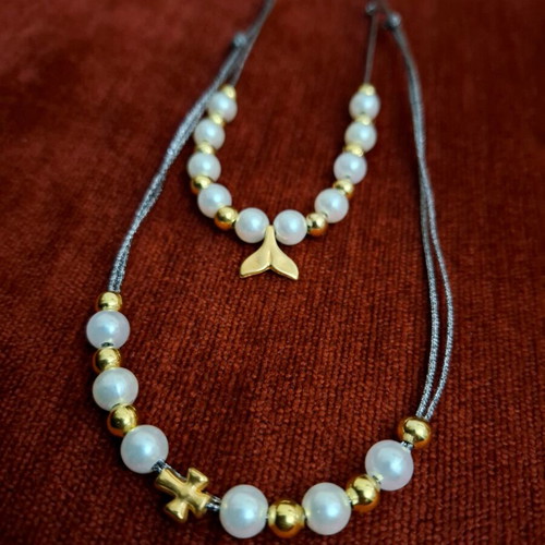 Double women's necklace with mermaid tail like new, multicolor