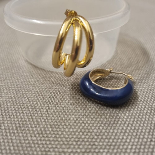 Single hoop earrings, gold and blue