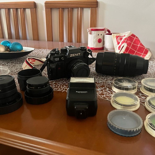 Zenit 122 like new with 3 lenses, 6 filters and flash