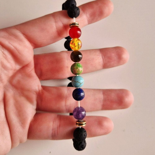Elastic bracelet with lava beads and 7 chakra beads new