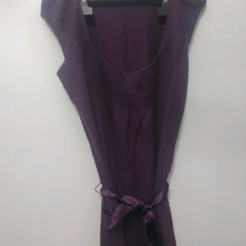 Purple knitted dress with satin belt one size