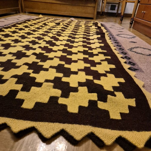 Handmade wool blanket set of 2, like new, mustard and brown