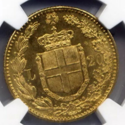 Gold Coin 20 Francs 1889 Italy Umberto I MS 63 Certified