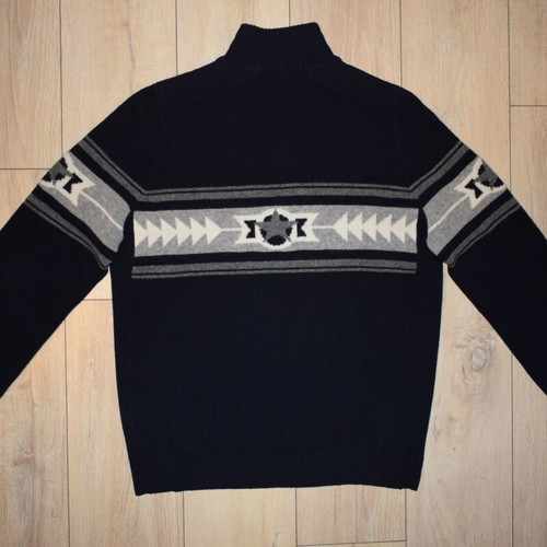 Bogner Navy Blue Nordic Print 1/2 Zip Long Sleeve Wool Sweater Size L like new