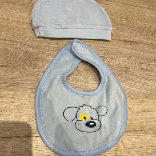 0-3 months velour romper for baby boy with hat and bib