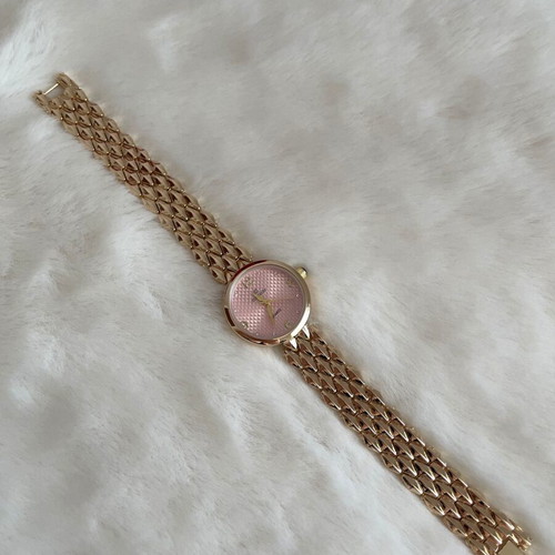 Women's Gold Watch with Embossed Pink Dial New
