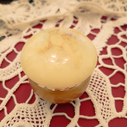 Vintage Alabaster Jewelry Trinket Box hand carved, used