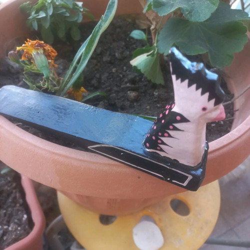 Wooden doorstop hand-painted with bird and rooster figure like new