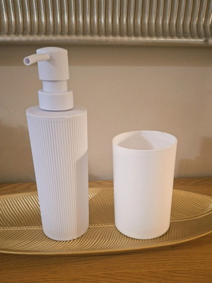 Dispenser and toothbrush holder cup, new with tags