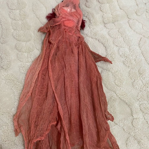Porcelain wall doll 57cm like new with sapio apple dress and burgundy hair