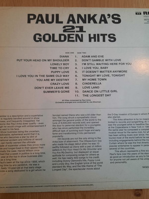 Paul Anka 21 Golden Hits βινύλιο μεταχειρισμένο, pop
