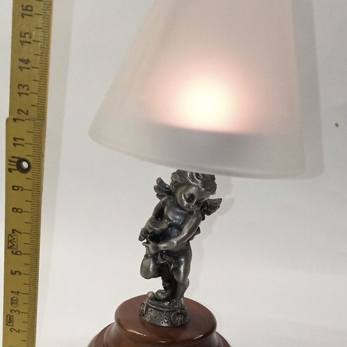 Retro candlestick with angel miniature and frost shade like new