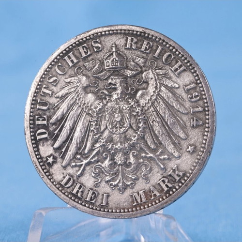 3 Mark 1914 silver coin like new, VF condition