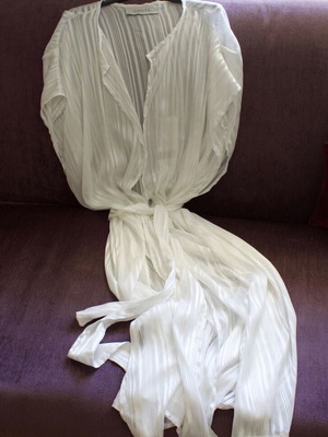 Dante lingerie luxury semi-transparent white robe with gold stripe like new