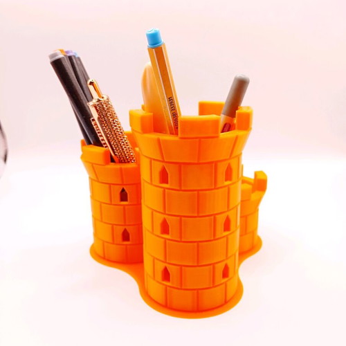 Orange Castle Pencil Holder 3D printed new