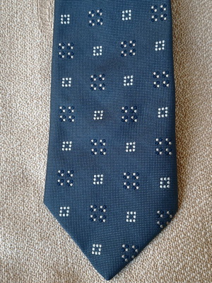 Silk Italian Roxy Ties tie used with blue and white geometric patterns