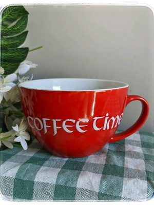 Large mug used for coffee or cereals, red
