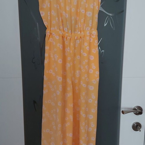 H&M girls' jumpsuit size 158, like new, orange and white