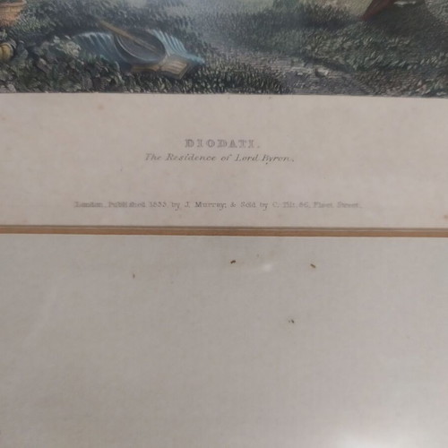 Hand-colored lithograph of Lord Byron's residence at Diodati used, 1833