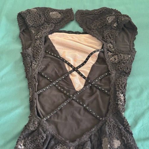 Junona Party Cocktail Mini Little Black Dress Size M open back lace like new