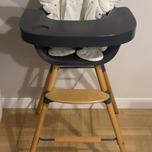 Childhome EVOLU 2 Natural Anthracite 2 in1 highchair with bumper like new