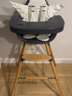 Childhome EVOLU 2 Natural Anthracite 2 in1 highchair with bumper like new
