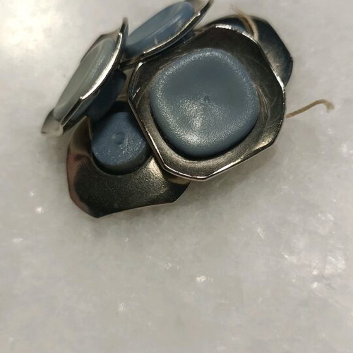 Vintage metal buttons like new, silver with gray-blue detail, set of 5