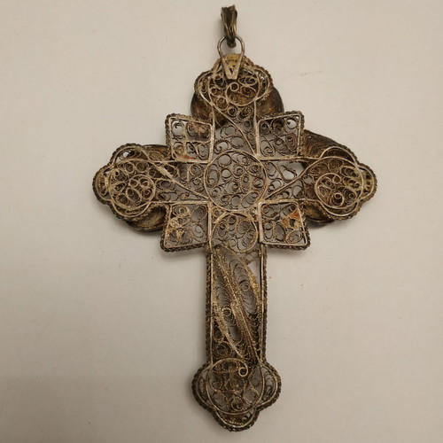 Vintage Tin Filigree Cross from Ioannina made to order