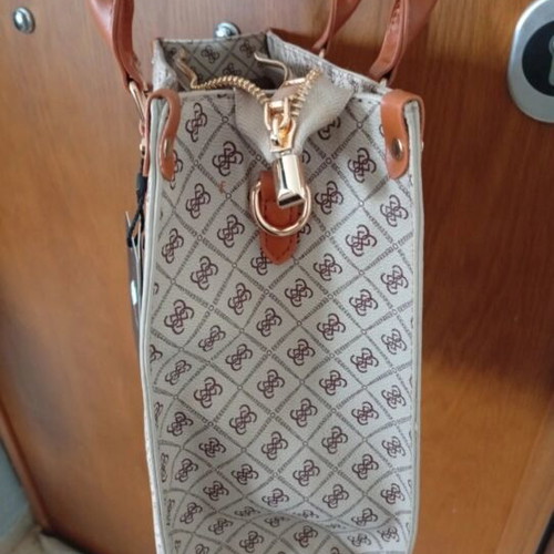 Handbag and shoulder bag, beige and brown
