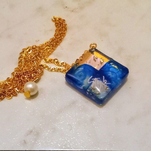 Handmade necklace blue and gold new with 45+5 cm chain