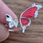 S925 Silver Butterfly Ring, Red & White