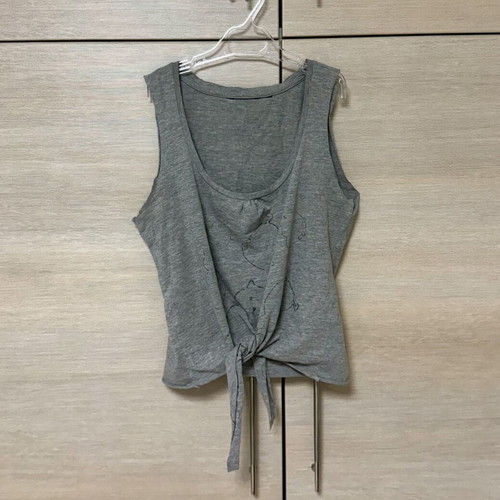Oysho 100% cotton tank crop top with knot, like new, grey