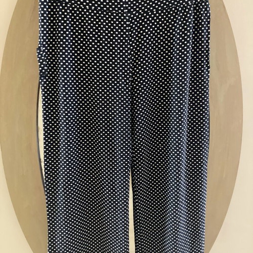 Pants dark blue with polka dots, wide elastic waist like new