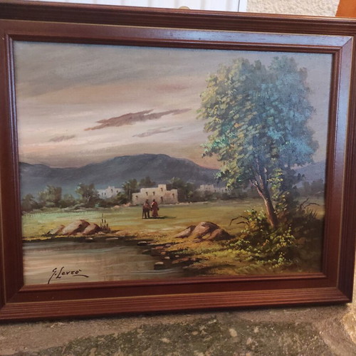Oil painting in frame like new, signed, countryside landscape