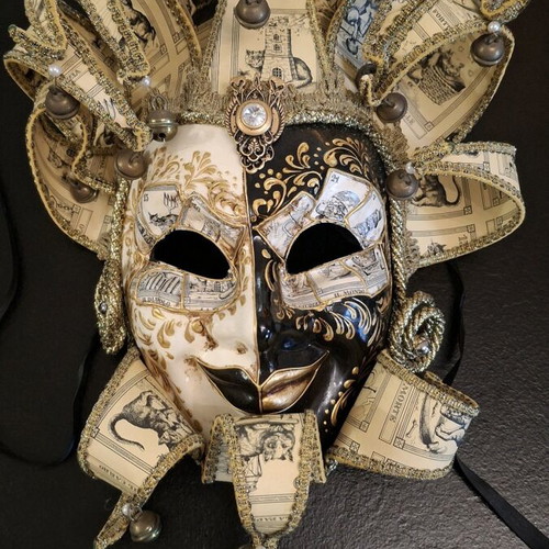Venetian Jester Mask handmade, like new, with Swarovski vintage details