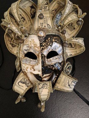 Venetian Jester Mask handmade, like new, with Swarovski vintage details