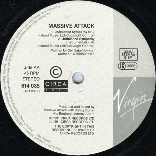 Massive Unfinished Sympathy record used, electronic genre