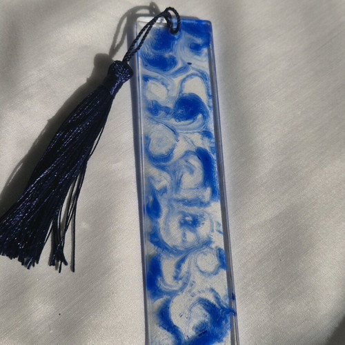Handmade bookmark from resin with blue waves new